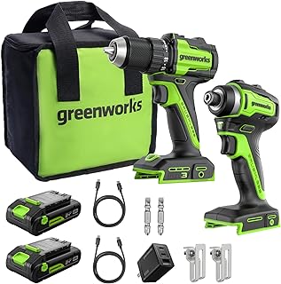 24V Cordless Brushless 400 in-lbs Drill/Driver+1950 in-lbs Impact Driver Combo,High Torque, Lightweight, (2) 2.0Ah USB-C Batteries(12,000mAh Power Bank) and 65W USB-C Fast Charger(3-Port)