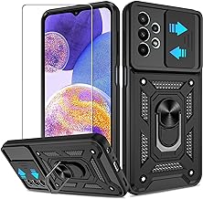 for Samsung Galaxy A23 5G/4G Case with HD Screen Protector, Heavy Duty Shockproof Protective Case with Magnetic Car Mount Ring Stand [Military Grade] Protective Case, Black