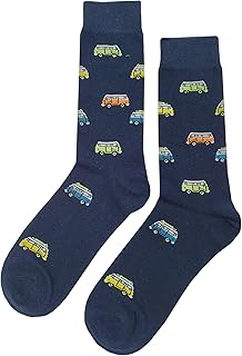 VW Bus Dress Socks Funny Novelty Crazy Fun Design Men Size 8-12 Cotton Casual Crew Colorful Funky Fancy Socks Gift for Men