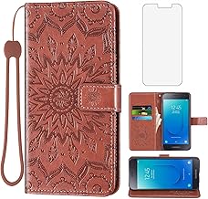 Phone Case for Samsung Galaxy J2 Pure J2 Core J 2 Dash 2J Shine Wallet with Tempered Glass Screen Protector Flip Cover Card Holder Stand TPU Cell J2Core J2Dash J2Pure J2Shine SM-J260A J260A Brown