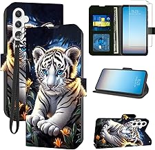 for Samsung Galaxy S25 Wallet Case with Card Holder,PU Leather RFID Blocking Wrist Strap Flip Shockproof Magnetic Closure Protective Cover 6.2" 2025-Cute White Tiger