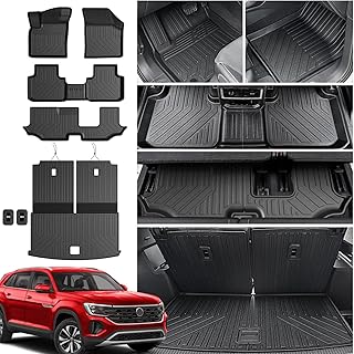 Floor Mats for 2018-2025 2026 Volkswagen Atlas 7 Passenger Bench Seating (Not for Cross Sport), All Weather TPE Durable Cargo Mat with Backrest Mats for VW Atlas Accessories
