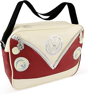 VW Collection - Volkswagen Shoulder Travel Messenger Bag with VW T1 Bus Campervan Motif (Bus Front/Red)