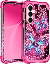 Miqala for Galaxy S26 Plus Case,Glow in The Dark Three Layer Heavy Duty Shockproof Protection Hard Plastic Bumper+Soft Silicone Protective Case for Samsung Galaxy S26 Plus 5G,Pink Butterfly