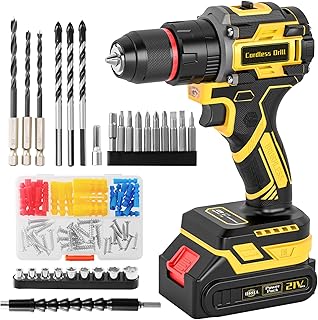 21V Brushless Cordless Drill Set, PowerDrill with 2.0Ah Battery and Charger, 575 Inch Pounds, 3/8" Metal Keyless Chuck ElectricDrill, Compact Design, 25+1Position, 87Pcs Accessories, Gifts for Dad Men