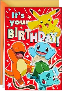 Pokémon Pop Up Birthday Card for Kids (Pikachu, Squirtle, Charmander, Bulbasaur)
