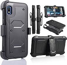 A10E Case, for Samsung Galaxy A10E Full Body Armor Rugged Holster Defender Hybrid Tough Case with 360 Swivel Belt Clip Kickstand & Built in Screen Protector (Black)
