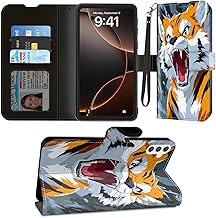for Samsung Galaxy S25 Case Wallet with Card Holder+RFID Blocking+Magnetic, Leather Flip Cover Shockproof Phone Case for Samsung Galaxy S25 6.2", Anime Roaring Tiger