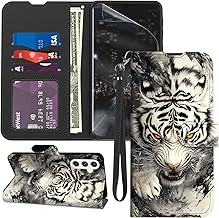 for Samsung Galaxy S25 Case Wallet with Screen Protector, Stand PU Leather Flip Folio Cover with Card Holder, Full-Body Protection Phone Case for Samsung S25 6.2", Fierce White Tiger
