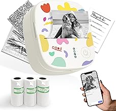 Mini Sticker Printer AHM2, Mini Thermal Printer with 3 Rolls Paper, Portable Bluetooth Inkless Printpods, Pocket Label Maker Suitable for Creative Kids DIY, Diaries, Photos, Study Notes -White