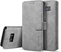 PU Leather Case for Samsung Galaxy S8, Vintage Retro Premium Wallet Flip Cover TPU Inner Shell [Card Slots] [Magnetic Closure] Stand Function Folio Shockproof Full Protection - Grey