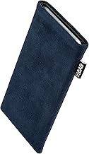 fitBAG Classic Blue Custom Tailored Sleeve for Samsung Galaxy Grand Neo Plus. Genuine Alcantara Pouch with Integrated Microfibre Lining for Display Cleaning