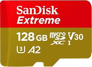 128GB Extreme microSD UHS I Card for 4K Video on Smartphones, Action Cams & Drones 190MB/s Read, 90MB/s Write SDSQXAA 128G GN6MN, Red/Gold