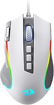 M612 RGB Gaming Mouse, 8000 DPI Wired Optical Mouse with 9 Programmable Buttons & 5 Backlit Modes, Software Supports DIY Keybinds Rapid Fire Button, Gray&White