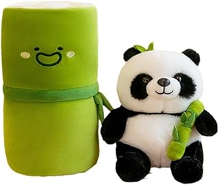 OUKEYI Panda Plush Animal Plush Toy 9.8 inches/25cm Bamboo Tube Panda Pillow Plush Doll Boy and Girl Gift