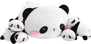 TOYSYM Panda Stuffed Animal Cute Panda Plush Pillow with 4 Baby Plushies in Her Tummy, Soft Cotton Stuffed Animals Toy Gifts for Kids