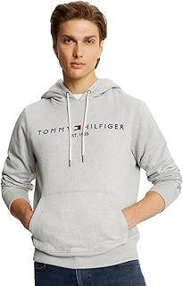 Men's Iconic Fleece Embroidered Tommy Logo Pullover Hoodie Sweatshirt Collection 2024, Medium, Black