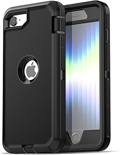 AICase for iPhone SE Case 3rd & 2nd Generation, for iPhone SE 2022/2020 Built-in Screen Protector Heavy Duty Protective Shockproof 3-Layer Full Body Rugged Phone Cover, Black