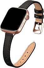 Slim Leather Bands Compatible with Apple Watch Band 38mm 40mm 41mm 42mm(Series 11 10), Top Grain Leather Watch Thin Wristband for iWatch SE 9 8 7 6 5 4 3 2 1 (Black Rose Gold)