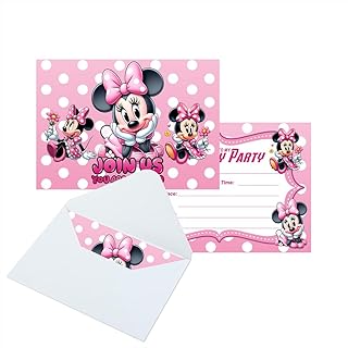 16pcs Minnie Birthday lnvitation Cards Gift Cards with Envelopes for Minnie Theme Party Supplies
