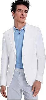 Mens Modern fit Suit Jacket Blazer 40 R White Solid Linen