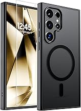 Magnetic for Samsung Galaxy S24 Ultra Case with Screen Protector, (Built-in Magnets) (Military Grade Drop Protection) Slim Translucent Shockproof Phone Case,Black