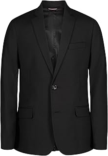 Boys' Bi-Stretch Alexander Blazer, Single Breasted with Pocket Square, Solid Color with Flag Print Lining