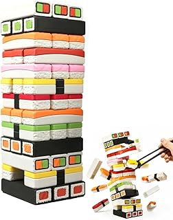 Sushi Stack Tumble Tower Game - 3D Printed Stacking Block Balance Game with 42 Pieces of Detailed Nigiri & Maki Sushi, Includes Chopsticks, Fun Tabletop Party Game for Adults & Families
