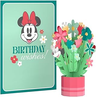 Lovepop Birthday Wishes Pop-Up Card with Mini Paper Bouquet for Her and Him - 3D Disney's Minnie Mouse Greeting Cards for Boys, Girls, Men, Women - 5" x 7" Card - Blank Notecard & Envelope Included