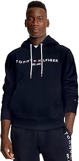 Men's Iconic Fleece Embroidered Tommy Logo Pullover Hoodie Sweatshirt Collection 2024, Medium, Black