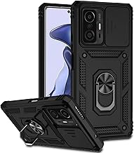 Case for Mi 11T 5G/Mi 11T Pro 5G 21081111RG Case with Slide Camera Cover, Built-in 360° Rotate Ring Kickstand Magnetic Shockproof Phone Cover for Xiaomi Mi 11T 5G Black