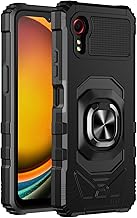Compatible with Samsung Galaxy XCover 7 Case with Tempered Glass Screen Protector, Full-Body Protective, Magnetic Car Ring Holder Durable Cover Case (Black)
