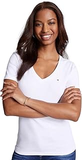 Women Short Sleeve V-Neck Solid Cotton Tee