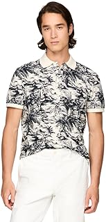 Men's Short Sleeve Linen Polo Shirts in Regular Fit with Tropical Print Designs