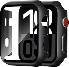 2 Pack Case for Apple Watch Screen Protector, Hard PC Case with Tempered Glass Protective Cover Guard Bumper, Slim Apple Watch Cover for iWatch Series 3 2 1 - Black/Black 38mm