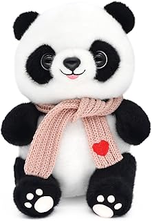 9.8'' Panda Dolls with Love Heart Scarf, Soft Stuffed Plush Animal Toys Plushies Birthday Gifts for Her/Girlfriend Lover Mom Kids (Pink)