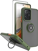 Case Compatible with Xiaomi 11T & 11T Pro with Screen Protector,TPU + Hard PC Shockproof Magnetic Ring Car Mount Stand Phone Cover,Green