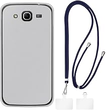 Case and Crossbody Lanyard Set Compatible with Samsung Galaxy Mega 5.8 I9150 Phone Cover and Adjustable Neck Strap with Metal Buckles and 2 Patches(White + Blue)