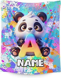 Panda Blanket, Personalized Panda Themed Stuff Gifts, Soft, Plush & Comfort Monogram Blankets for Toddlers, Girls, Women, Mom, Custom Name Initial Throws for Office, Travel, Camp, Couch, Bed