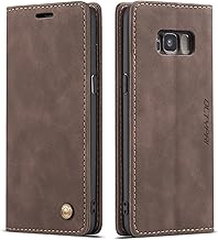 Case for Samsung Galaxy S8, Vintage PU Leather Wallet Case Card Slot Kickstand Magnetic Closure Shockproof Flip Folio Cover for Samsung Galaxy S8 - Coffee Brown