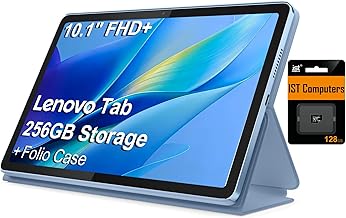 Lenovo Tab M10 10.1" Idea Android Tablet, 128GB eMMC + 128GB SD Card, FHD+ (1920x1200), 8-Core MediaTek, Ultra-Light Design for Kids, Student, Gaming, Long Battery Life, 8MP + 5MP Camera, Folio Case