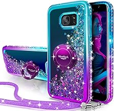 for Galaxy S7 Case, Moving Liquid Holographic Sparkle Glitter Case with Kickstand, Bling Diamond Rhinestone Ring Girls Women Case for Samsung Galaxy S7 Case - Purple