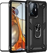 for Xiaomi 11T / Mi 11t Pro Case with Screen Protector,Slim Fit Military Protection Shockproof Armor Defender Protective Back Cover Phone Case for Xiaomi 11T Pro/Mi 11T with Ring Kickstand (Black)