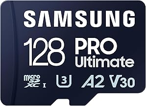 Samsung PRO Ultimate microSD Memory Card + Adapter, 128GB microSDXC, Up to 200 MB/s, 4K UHD, UHS-I, Class 10, U3,V30, A2 for GoPRO Action Cam, DJI Drone, Gaming, Phones, Tablets, MB-MY128SA/AM