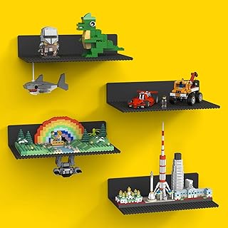 4-Pack Large Display Shelves for Wall Compatible with Lego Building Bricks, 11.3x6.3inch Dual-Sided 36x20 Studs for Brick Display and Storage, for Medium & Large Brick Builds, Black