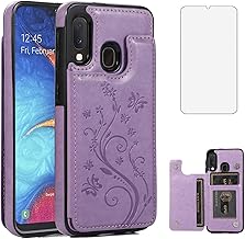 Phone Case for Samsung Galaxy A10e/A20e with Tempered Glass Screen Protector and Card Holder Wallet Cover Stand Flip Leather Cell Accessories Glaxay A 10e 10ae S102DL 20e 20ae Cases Women Girls Purple