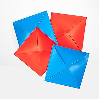H·B·R·G Ddakji Chigi Korean Game Paper Flip Game Blue Red Hard Cardboard Striking Paper Tile Game Party Supplies Game (2 Blue and 2 Red Papers Tile) 4Pcs Set/The ttakji is Folded