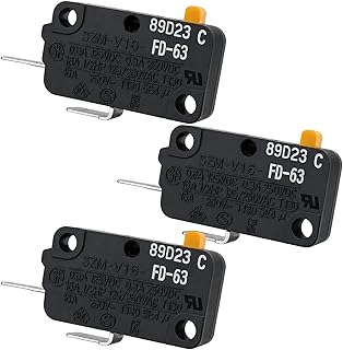 SZM-V16-FD-63 Microwave Oven Door Switch Replacement (3-Pack), 16A 125/250V 2-Pin Normally Open (NO) Micro Switch, Compatible with Samsung, GE, LG, Kenmore - Fixes Heating & Interlock Issues