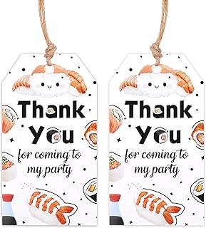 Serencatcher 50pcs Hibachi Party Decorations, Thank You for Coming to My Party Gift Tags Sushi Thank You Tags Japanese Party Goodie Name Tags for Asian Food Theme Party Supplies