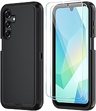 Qinmay Phone Case for Samsung Galaxy A16 5G Case with HD Screen Protector, Heavy Duty Shockproof & Dropproof 3-Layer Cover Phone Case for Galaxy A16,Black